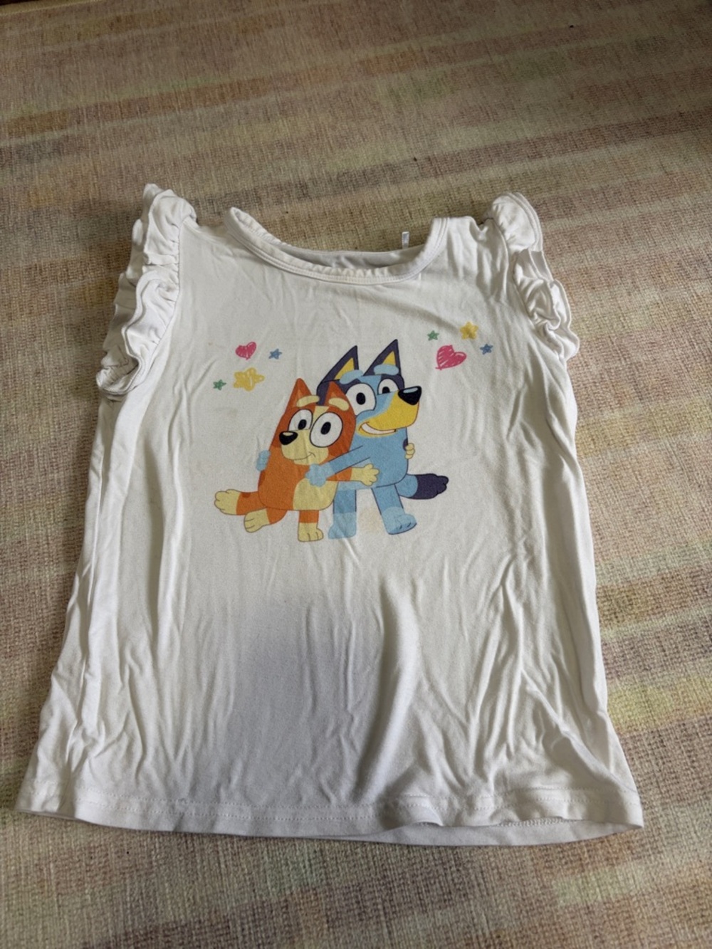 Little Sleepies White Bluey & Bingo Hug Graphic Ruffle Sleeve Tee